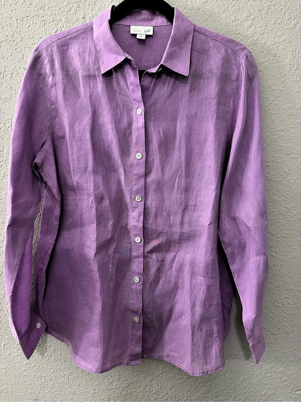 J. Jill Love Linen Button-Front Shirt Purple XS